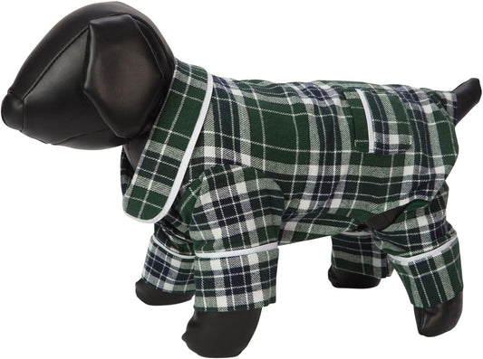 Fabdog Flannel Dog Pajamas, 16" Length, Green Plaid