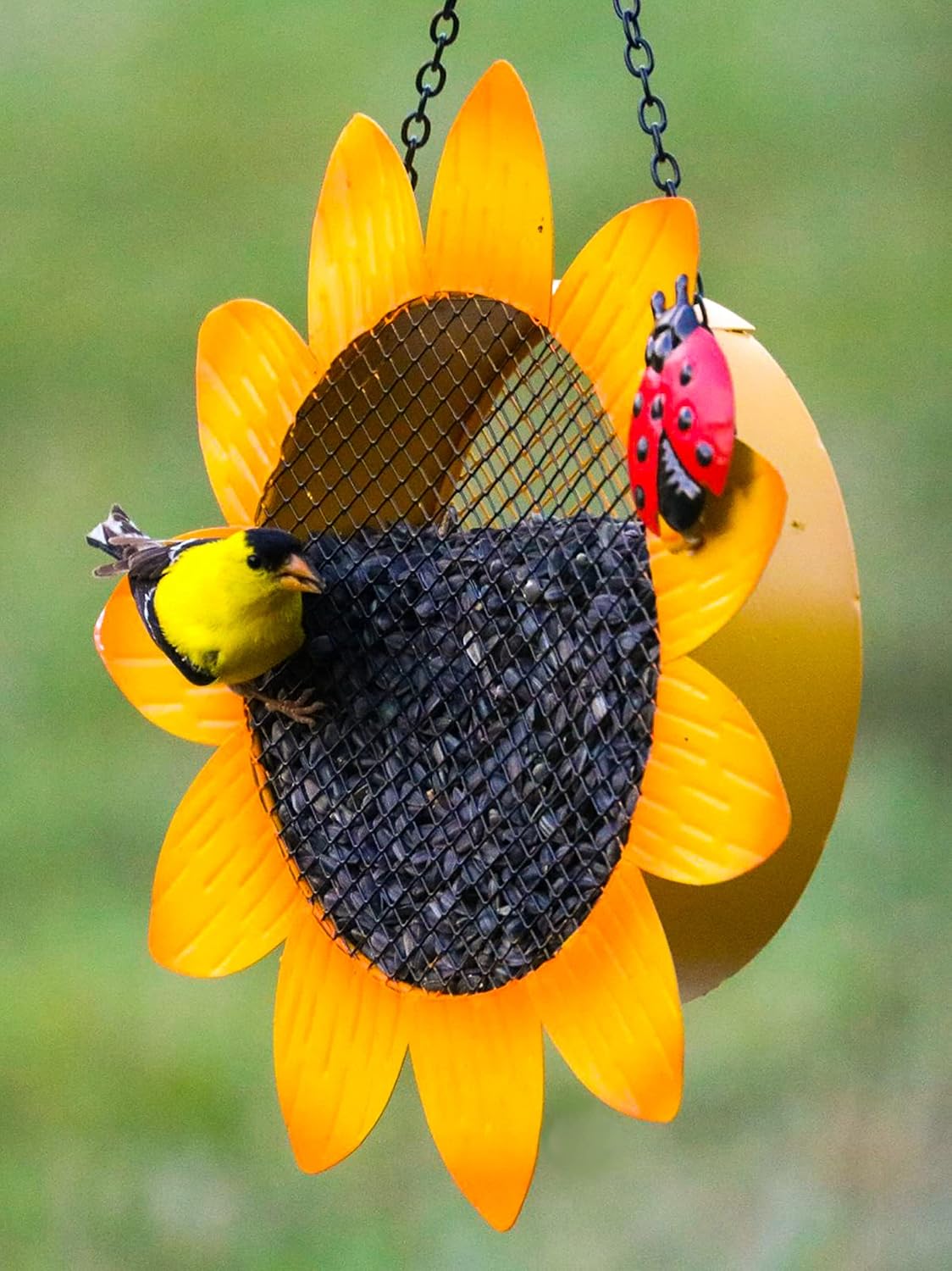 Gift Essentials Metal Yellow Sunflower with Ladybug Mesh Bird Feeder - 9"