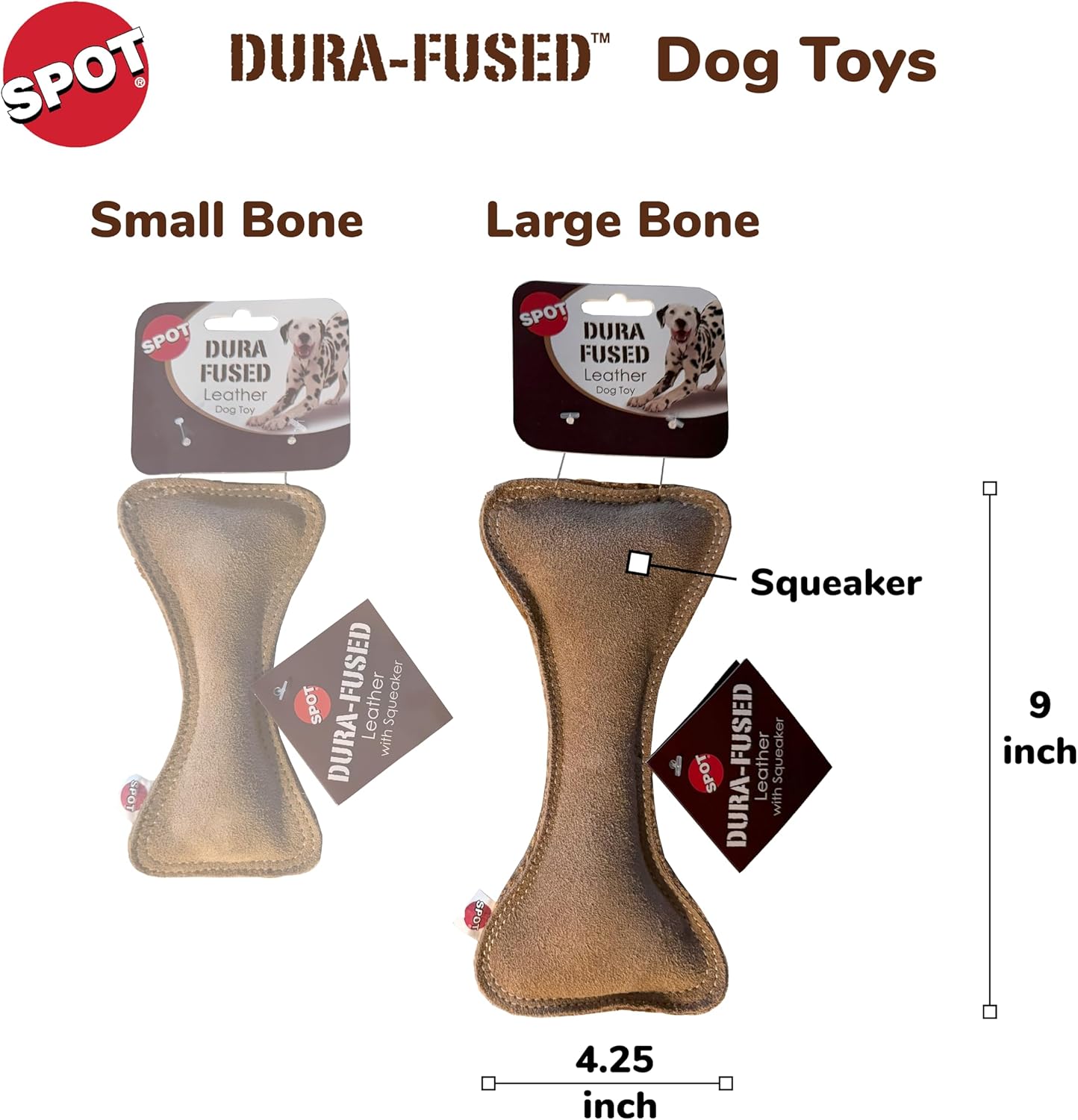 Spot Dura-Fused Leather Bone Dog Toy - 9"