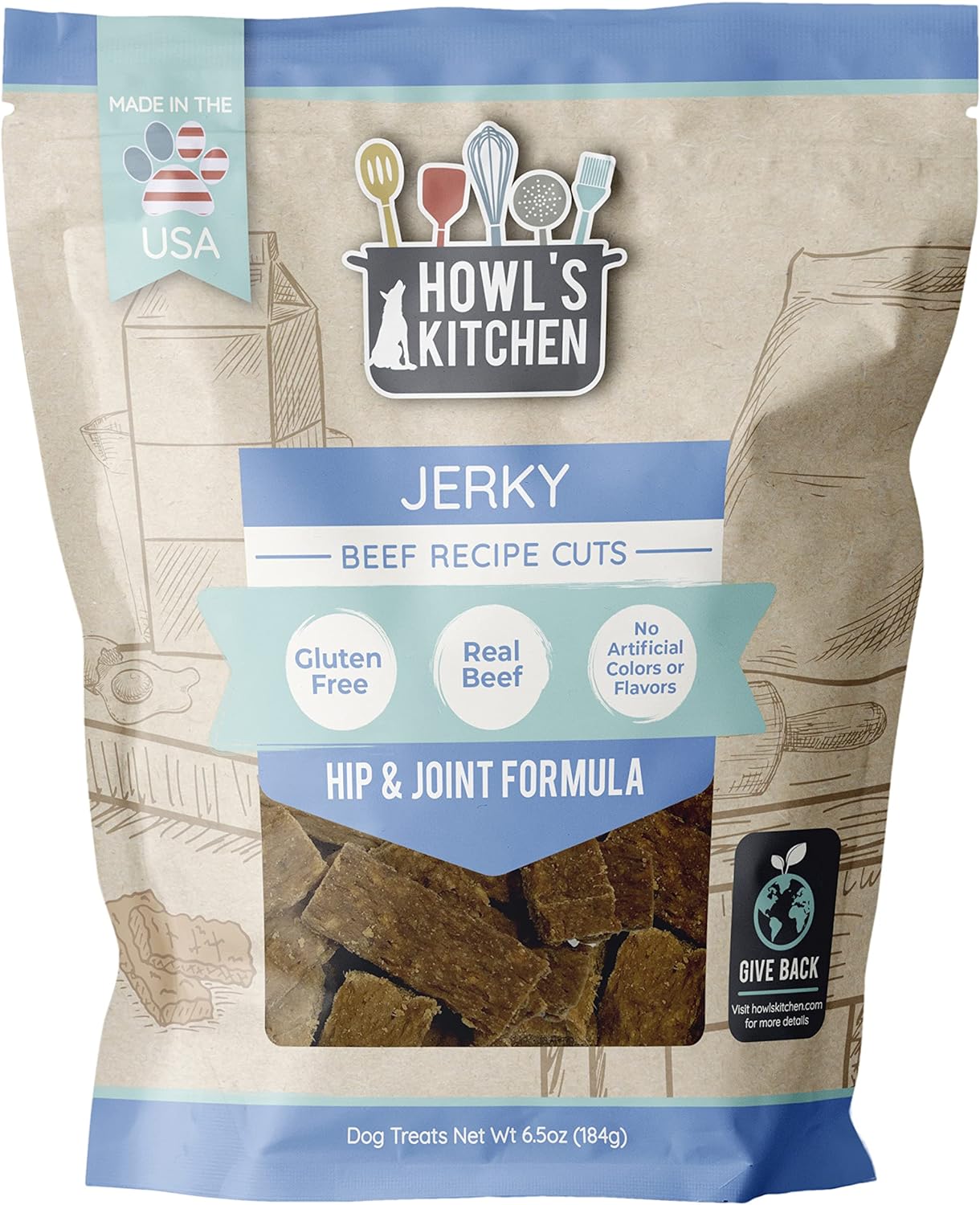 Howls Kitchen Beef Jerky Cuts Hip and Joint Formula - 6.5 oz