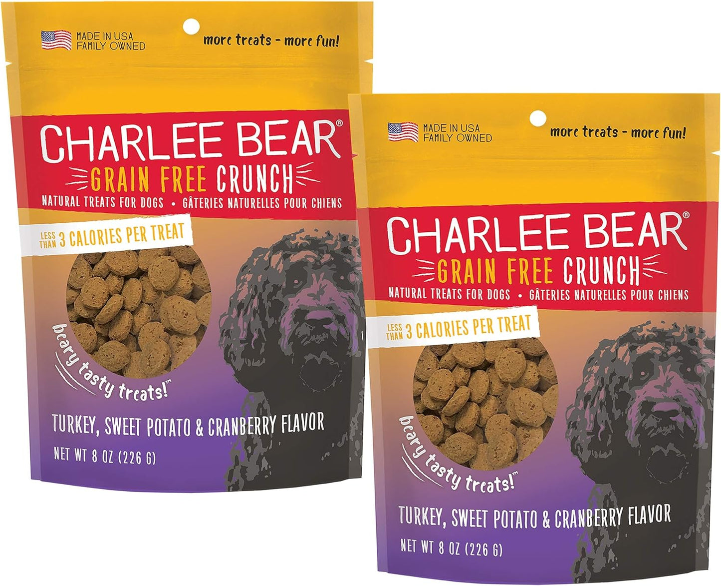 Charlee Bear Crunch Turkey, Sweet Potato & Cranberry Dog Treat (2 Pack)-8 oz