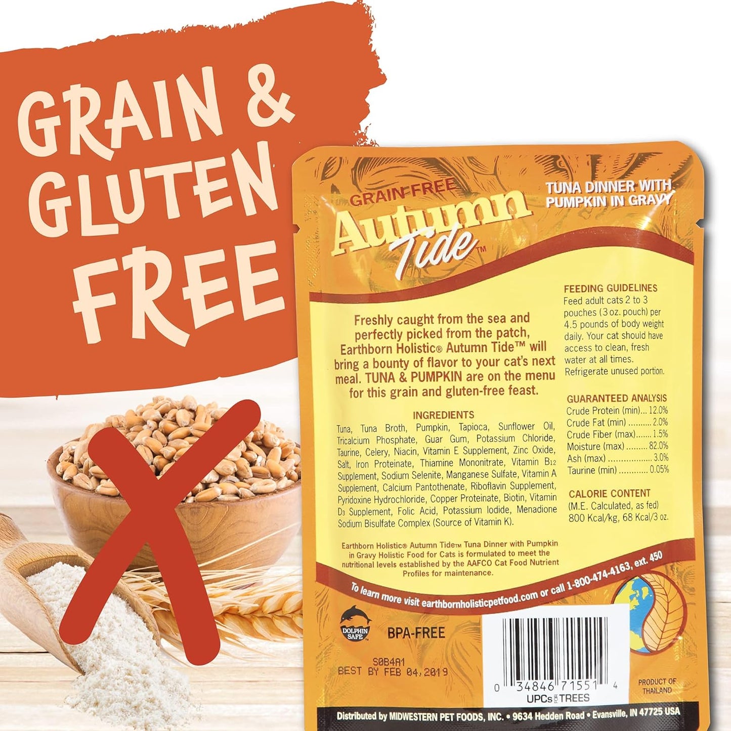 Earthborn Holistic Autumn Tide with Tuna & Pumpkin Gravy Grain-Free Wet Cat Food Pouches - (3 oz) Pack of 24