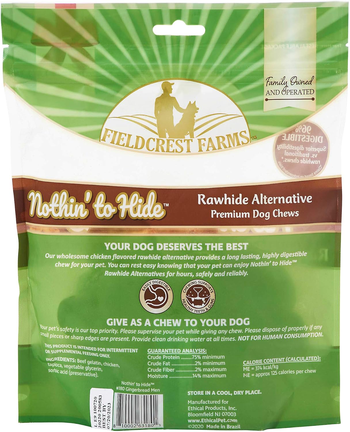Fieldcrest Farms Nothing to Hide Gingerbread Men Chicken Flavor Chew Dog Treat (4 Pack)