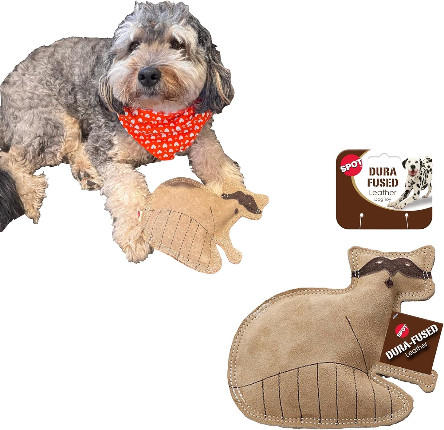Spot Dura-Fused Leather Raccoon Dog Toy (8"x 7")