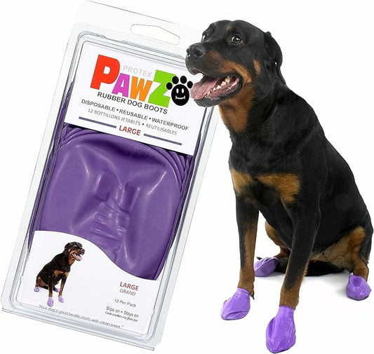 Protex PawZ Waterproof Snow Paw Protection Rubber Dog Boots - 12 Pack (Purple, Large)