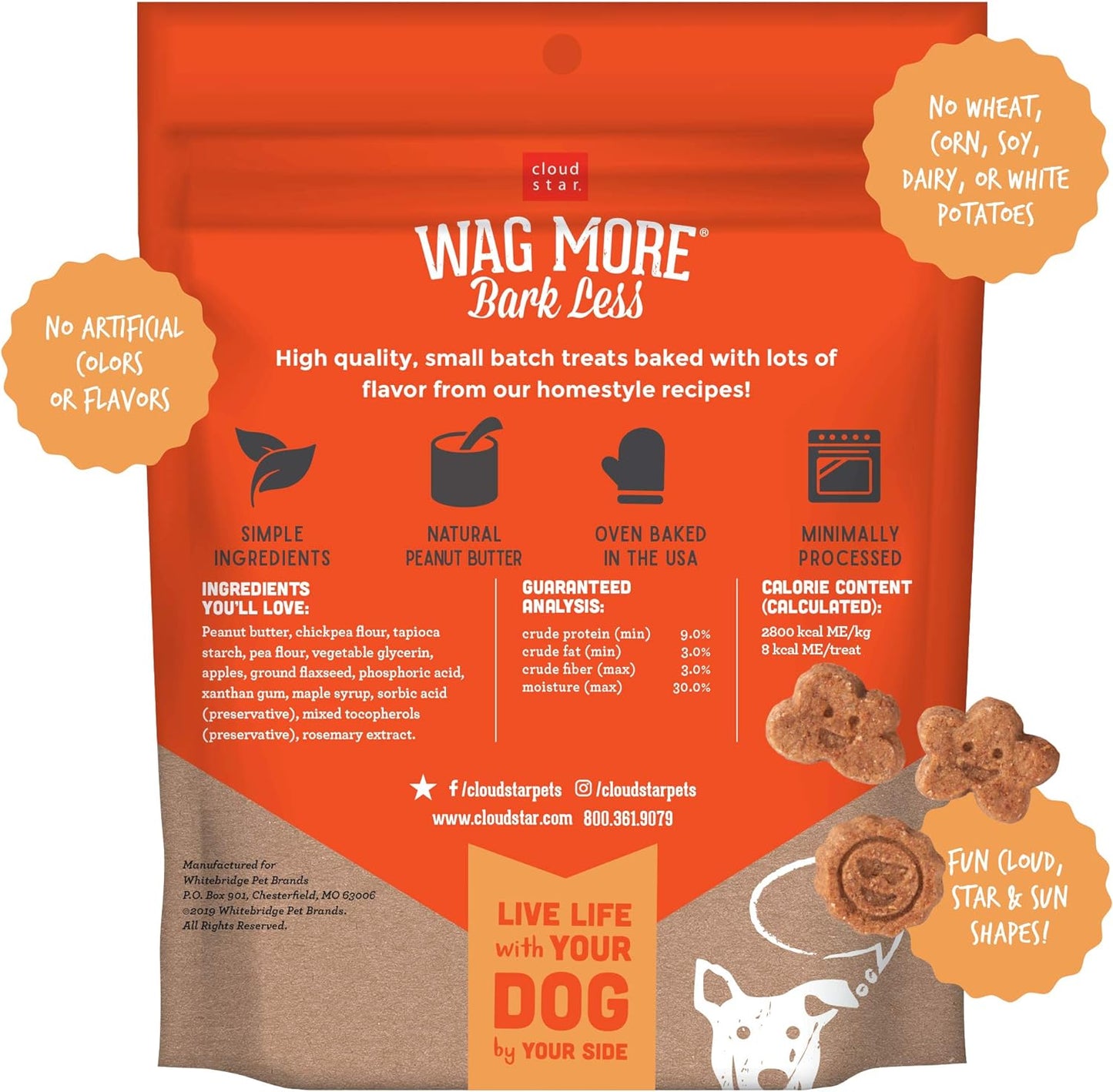 Cloud Star Wag More Bark Less Grain Free Soft & Chewy Dog Treats 3 Flavor Variety Bundle: Chicken & Sweet Potatoes, Smooth Aged Cheddar and Peanut Butter & Apples