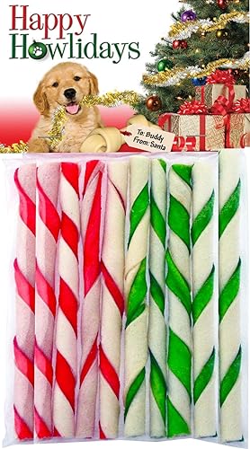 Pet Factory Happy Howlidays Christmas Beefhide Twists Sticks 10pk 5"