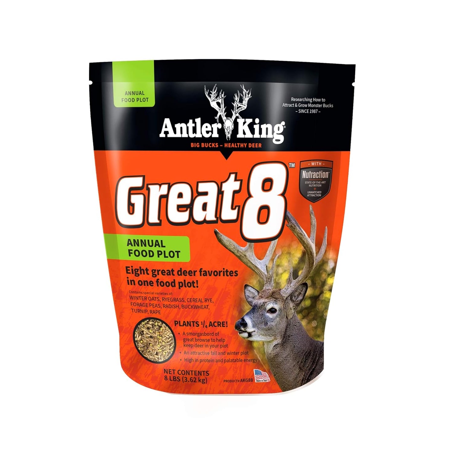 Antler King Great 8 Annual Deer Food Plot (Plants 1/4 Acre) -8 LB