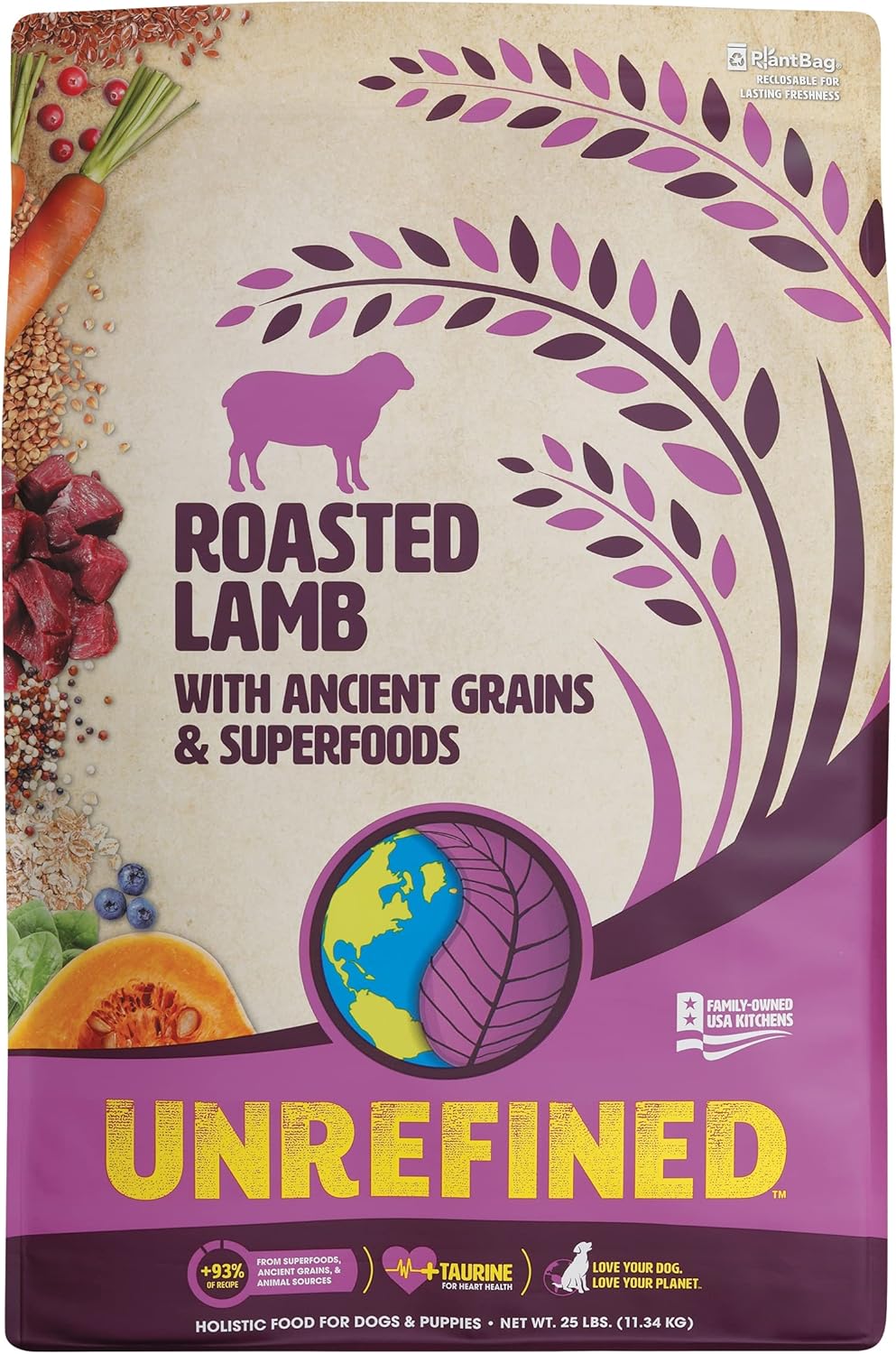 Earthborn Holistic Unrefined Roasted Lamb with Ancient Grains & Superfoods Dry Dog Food - 25 lbs