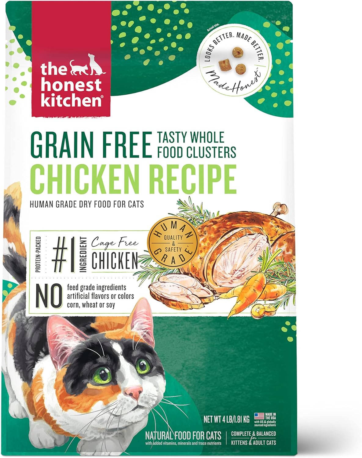 The Honest Kitchen Whole Food Clusters Grain Free Chicken Dry Cat Food, 4 lb