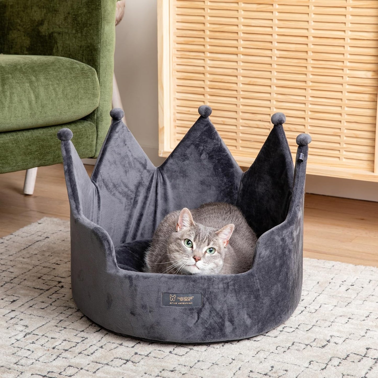 Nandog Pet Gear Crown Bed Micro Plush Dog Bed - Dark Gray