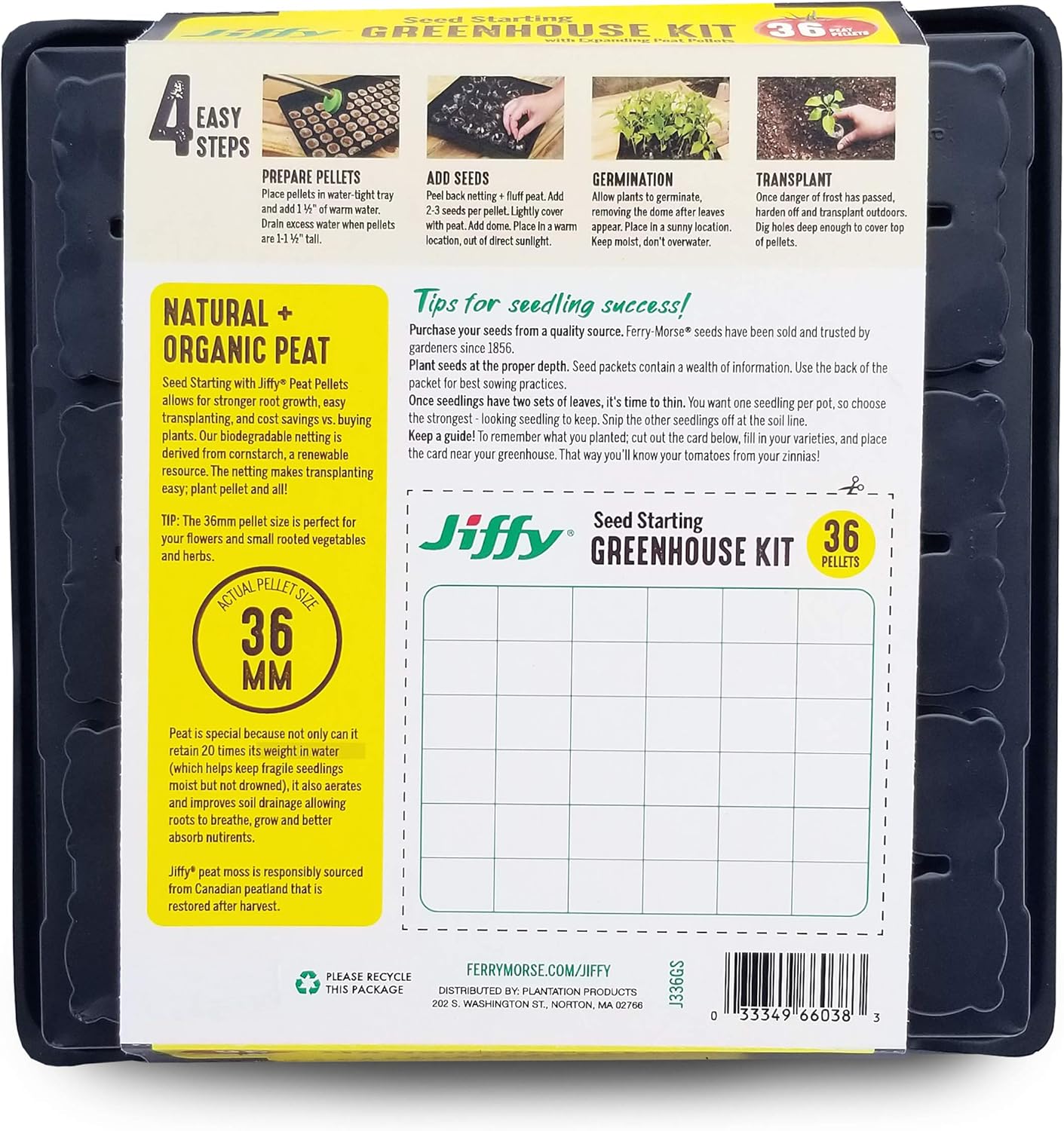 Jiffy Seed Starting Tray Kit, 36 Cell 36mm Peat Pellets with Bonus SUPER thrive