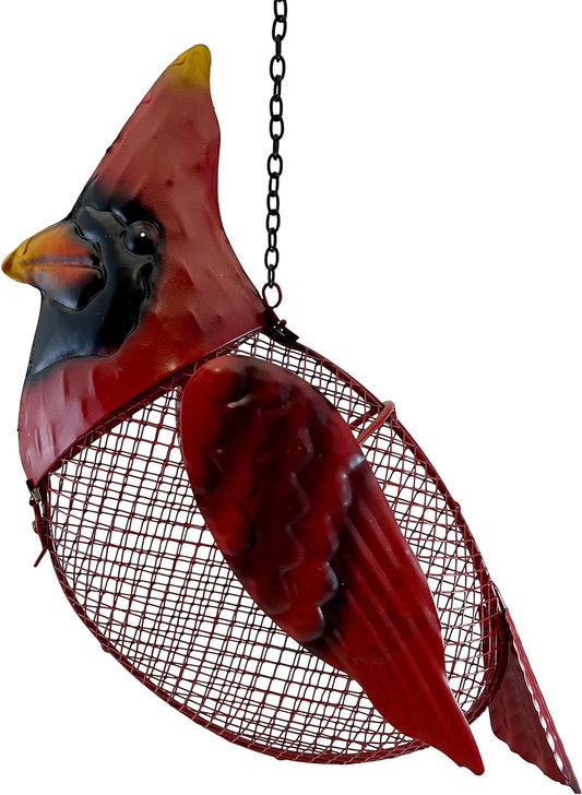 Gift Essentials Metal Cardinal Mesh Bird Seed Feeder with Hanging Chain - Red (5 Cups)