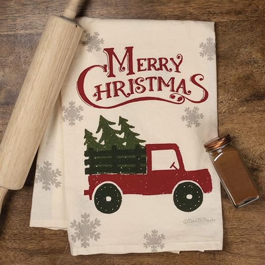 Primitives by Kathy Rustic Holiday Dish Towel, 28 x 28-Inches, Christmas Truck