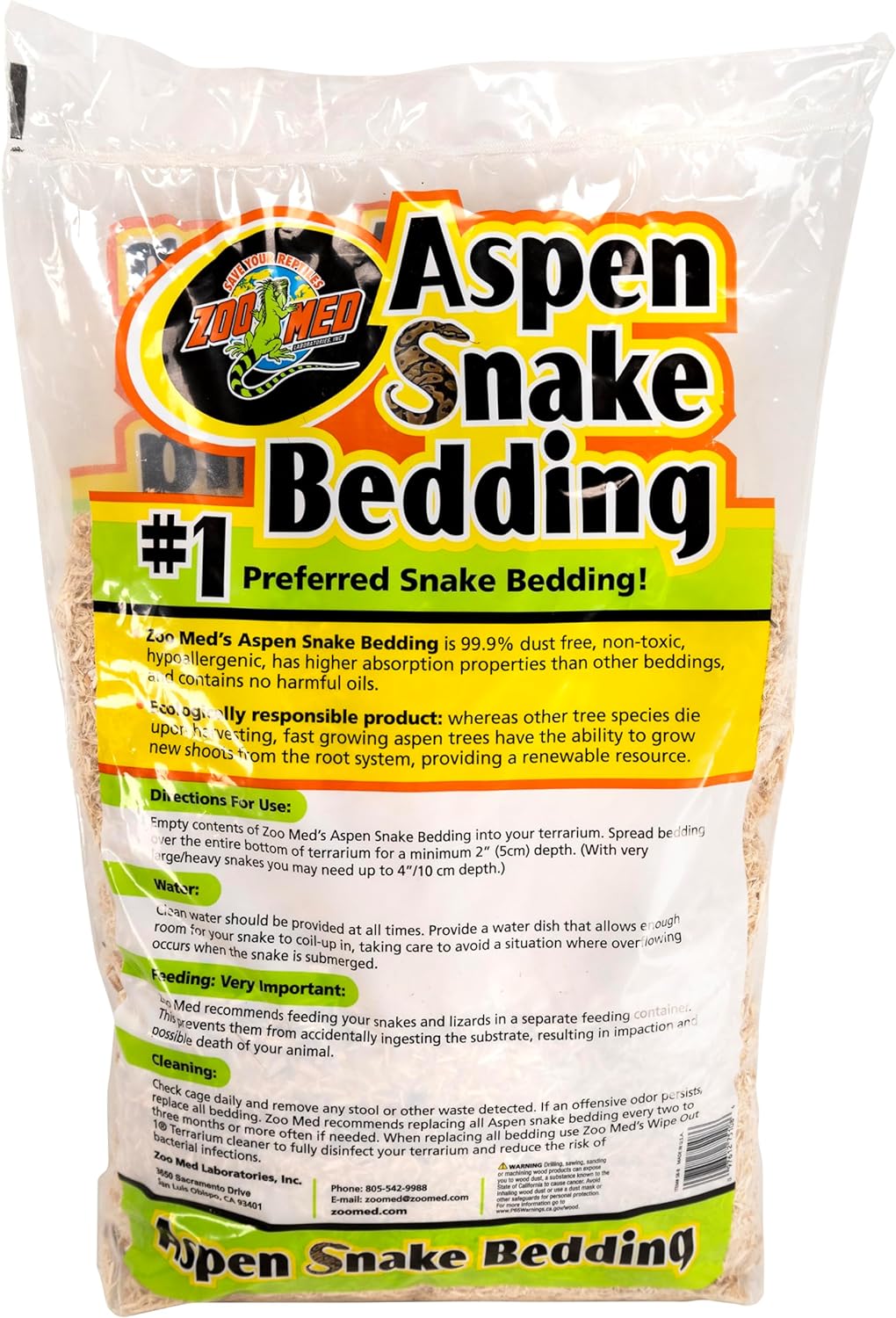 Zoo Med Aspen Snake Bedding Odorless and Safe for Snakes, Lizards, Turtles, Birds, Small Pets and Insects - 8 Quarts