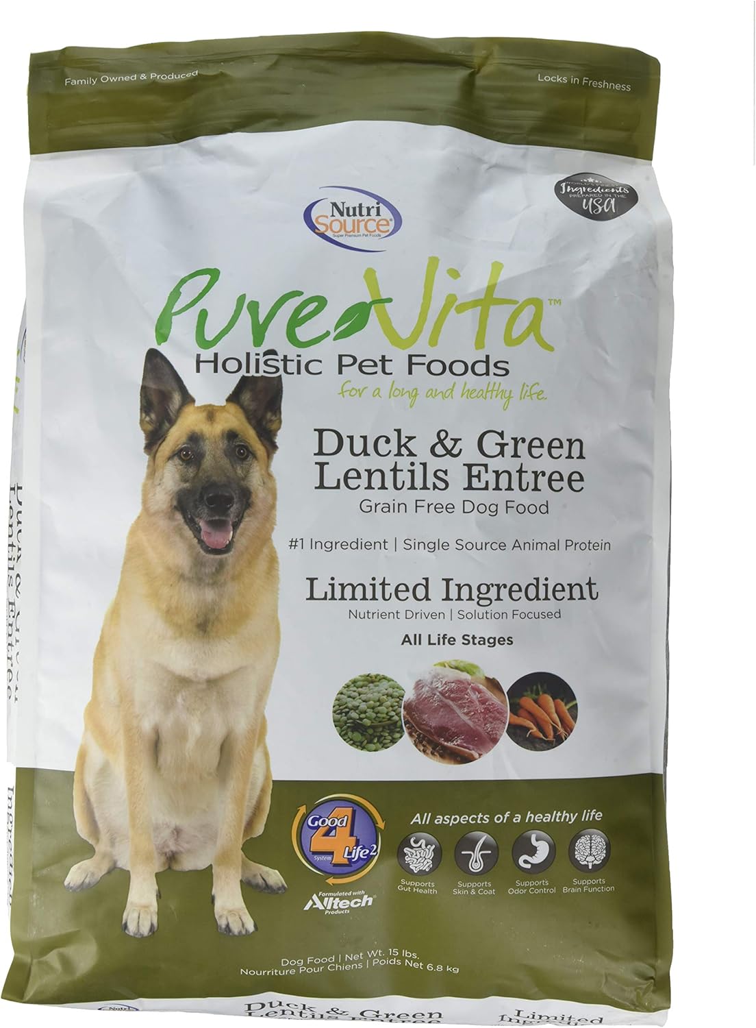 NutriSource PureVita Grain Free Duck & Green Lentils Entree Dry Dog Food - 15 lbs