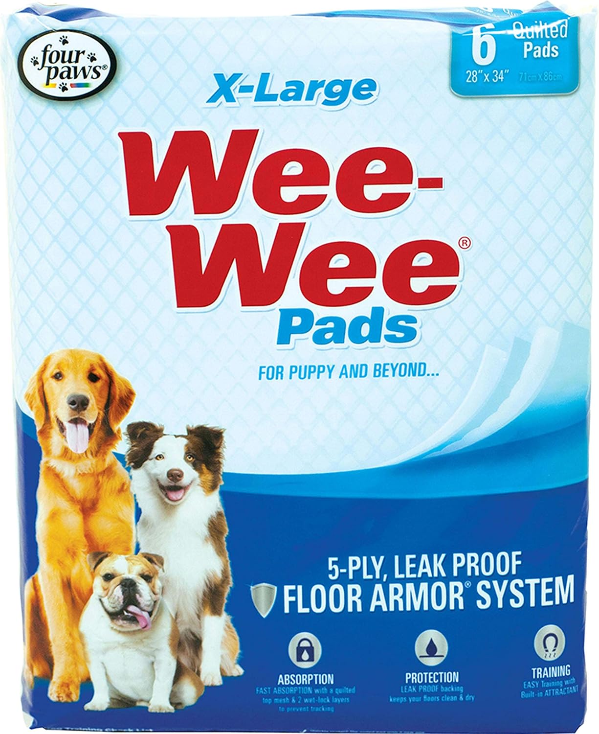 Four Paws X-Large Wee Wee Pads 28" x 34"(6 count)
