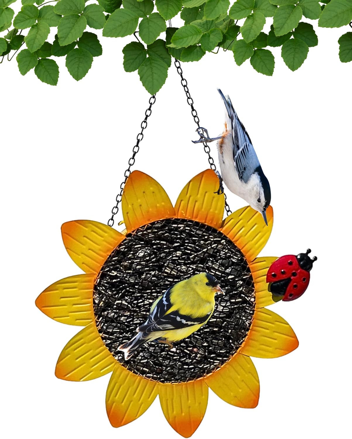 Gift Essentials Metal Yellow Sunflower with Ladybug Mesh Bird Feeder - 9"