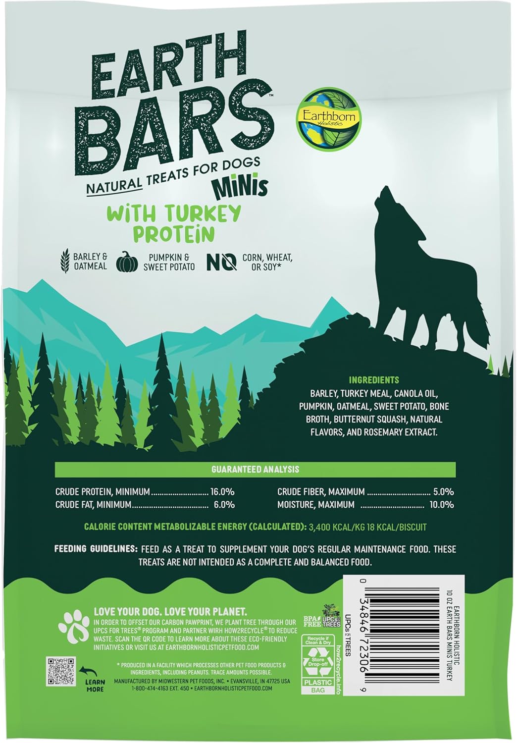 Earthborn Holistic EarthBars Turkey Protein Recipe Natural Dog Treats - 10 oz