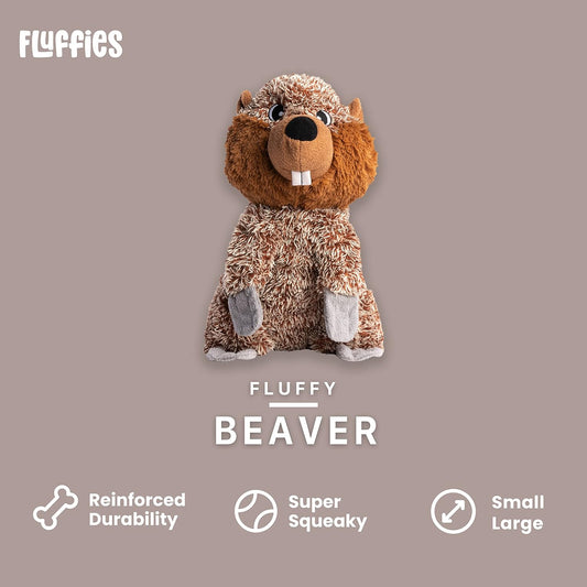 fabdog Fabtough Fluffies Squeaky Beaver Fun Plush Dog Toys - Small