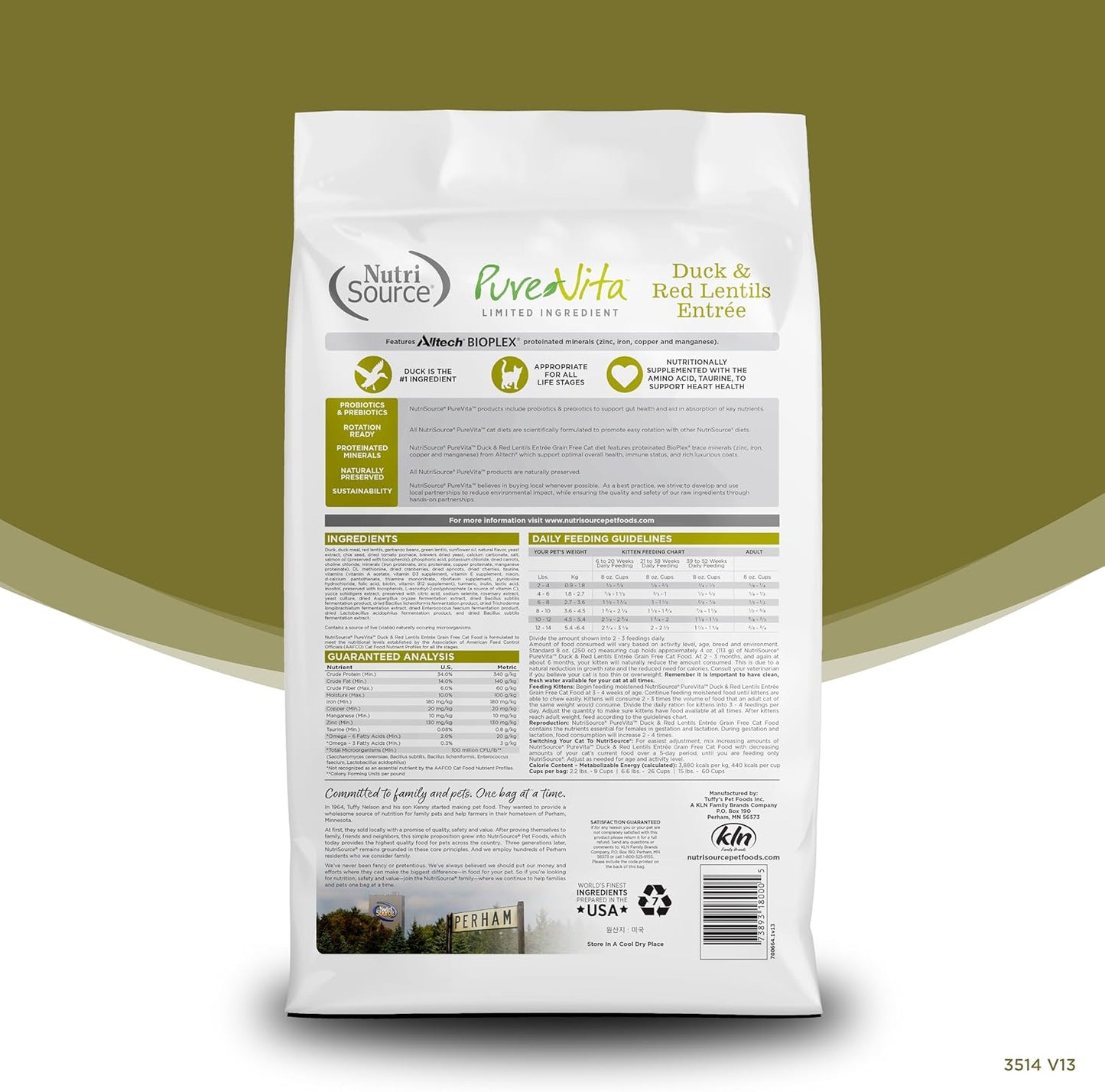 NutriSource PureVita Grain Free Duck and Red Lentils Entree Dry Cat Food - 15 lb