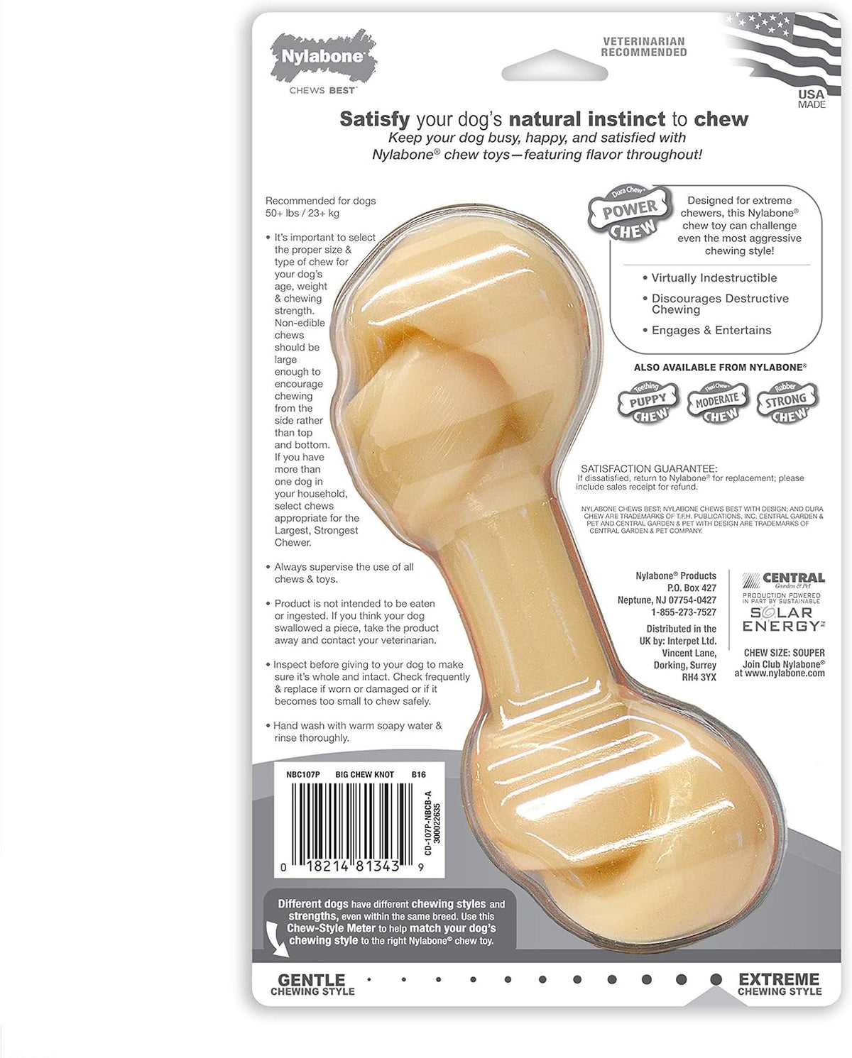 Nylabone Power Chew Knot Bone Big Dog Chew Toy Chicken Flavor