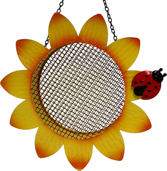 Gift Essentials Metal Yellow Sunflower with Ladybug Mesh Bird Feeder - 9"