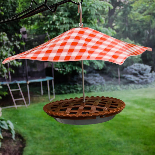 Heath Pie in the Sky Platform Bird Feeder with Picnic Blanket Baffle - Red/White/Brown