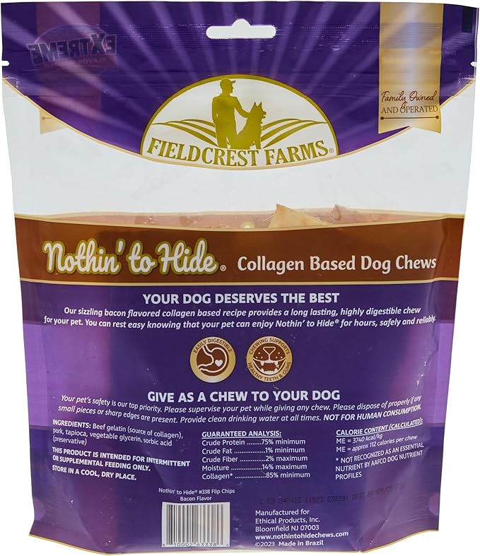 Fieldcrest Farms Nothin’ To Hide Flip Chips  6" Bacon Flavor Dog Treats (Pack of 8)