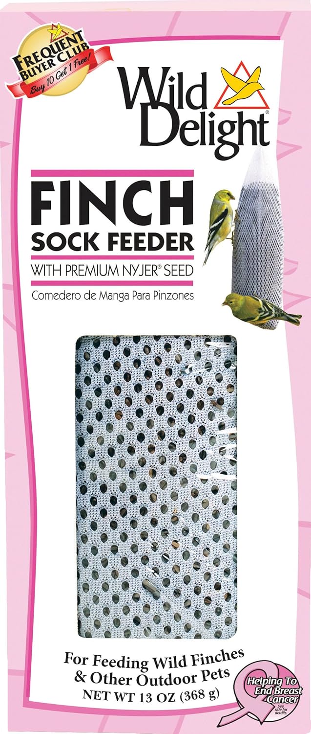 Wild Delight Pink Finch Nyjer Thistle Sock Bird Feeder - 13 Ounce- 12pl