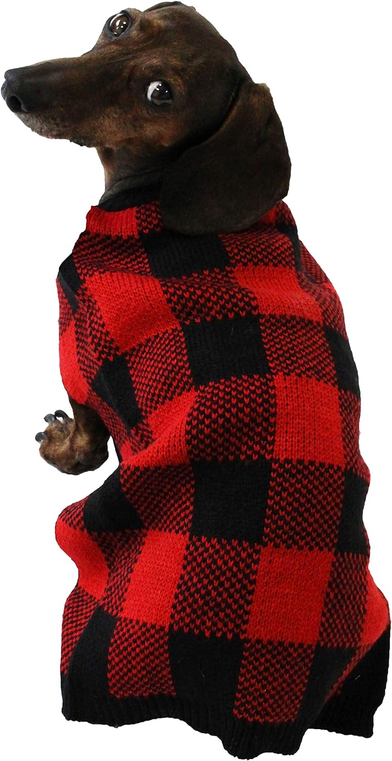 Midlee Red/Black Buffalo Check Dog Sweater Christmas Holiday Outfit (4XL)