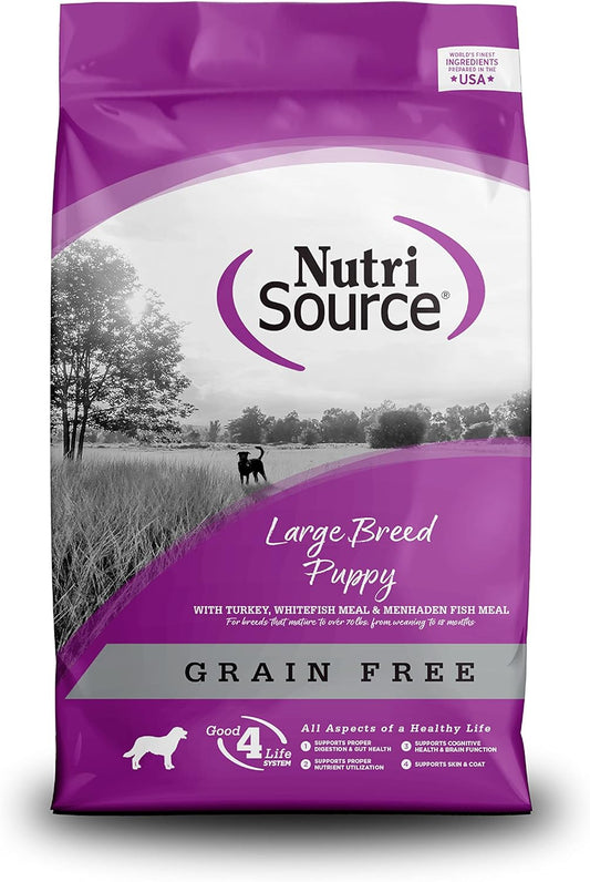 NutriSource Turkey, Whitefish and Menhaden Fish Meal Grain Free Large Breeds Puppy Dry Dog Food - 26 Lb