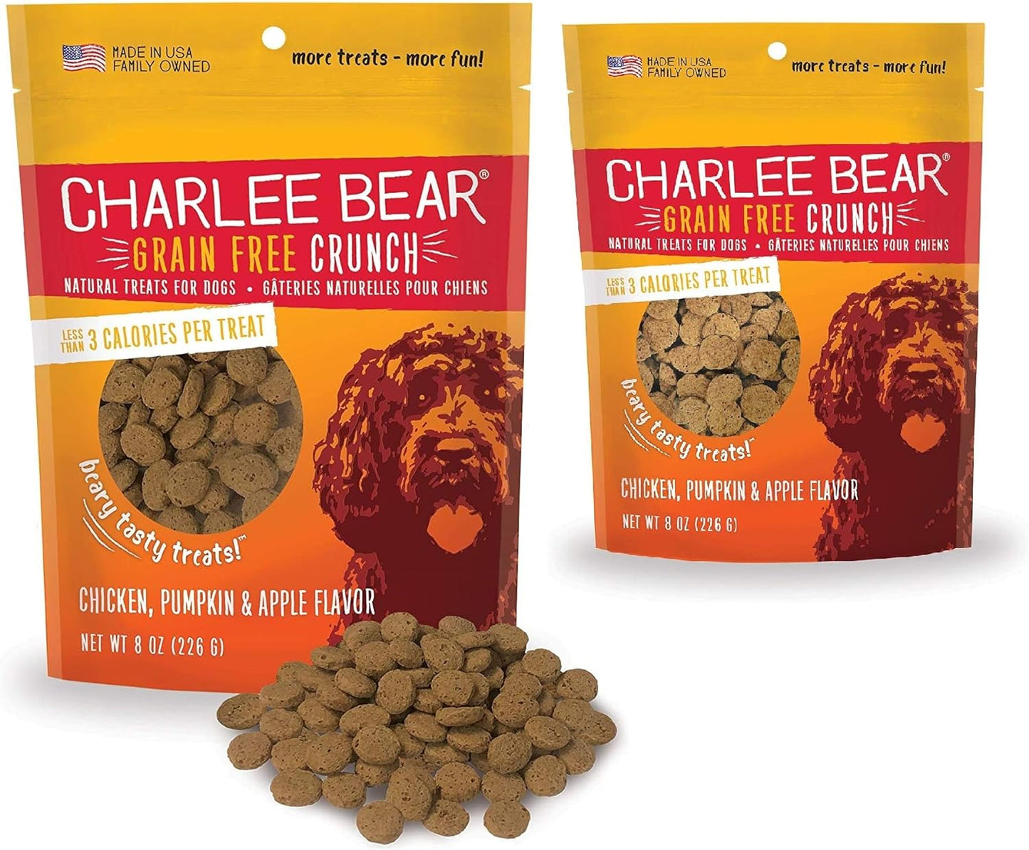 Charlee Bear Crunch Chicken, Pumpkin & Apple Flavor Dog Treat (2 Pack) - 8 oz