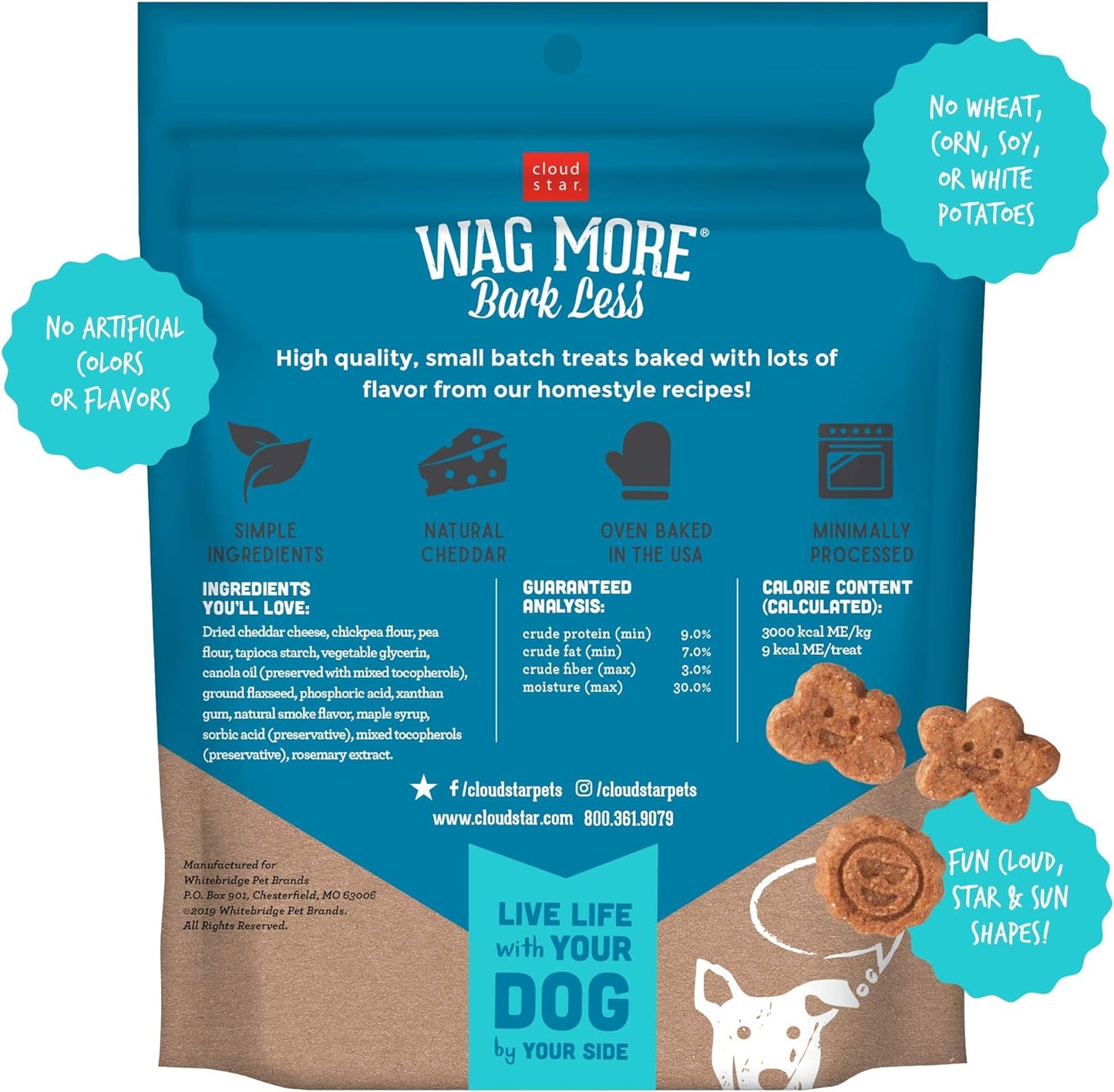 Cloud Star Wag More Bark Less Grain Free Soft & Chewy Dog Treats 3 Flavor Variety Bundle: Chicken & Sweet Potatoes, Smooth Aged Cheddar and Peanut Butter & Apples