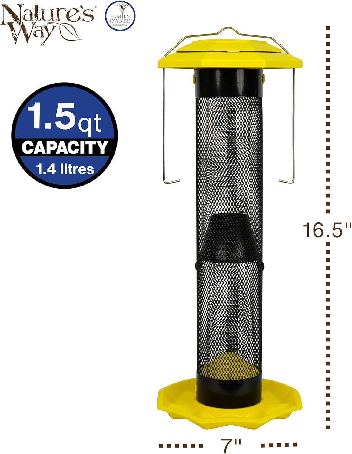 Nature's Way Yellow / Black Funnel Flip Mesh Finch Thistle Bird Feeder - 1.5 Quart