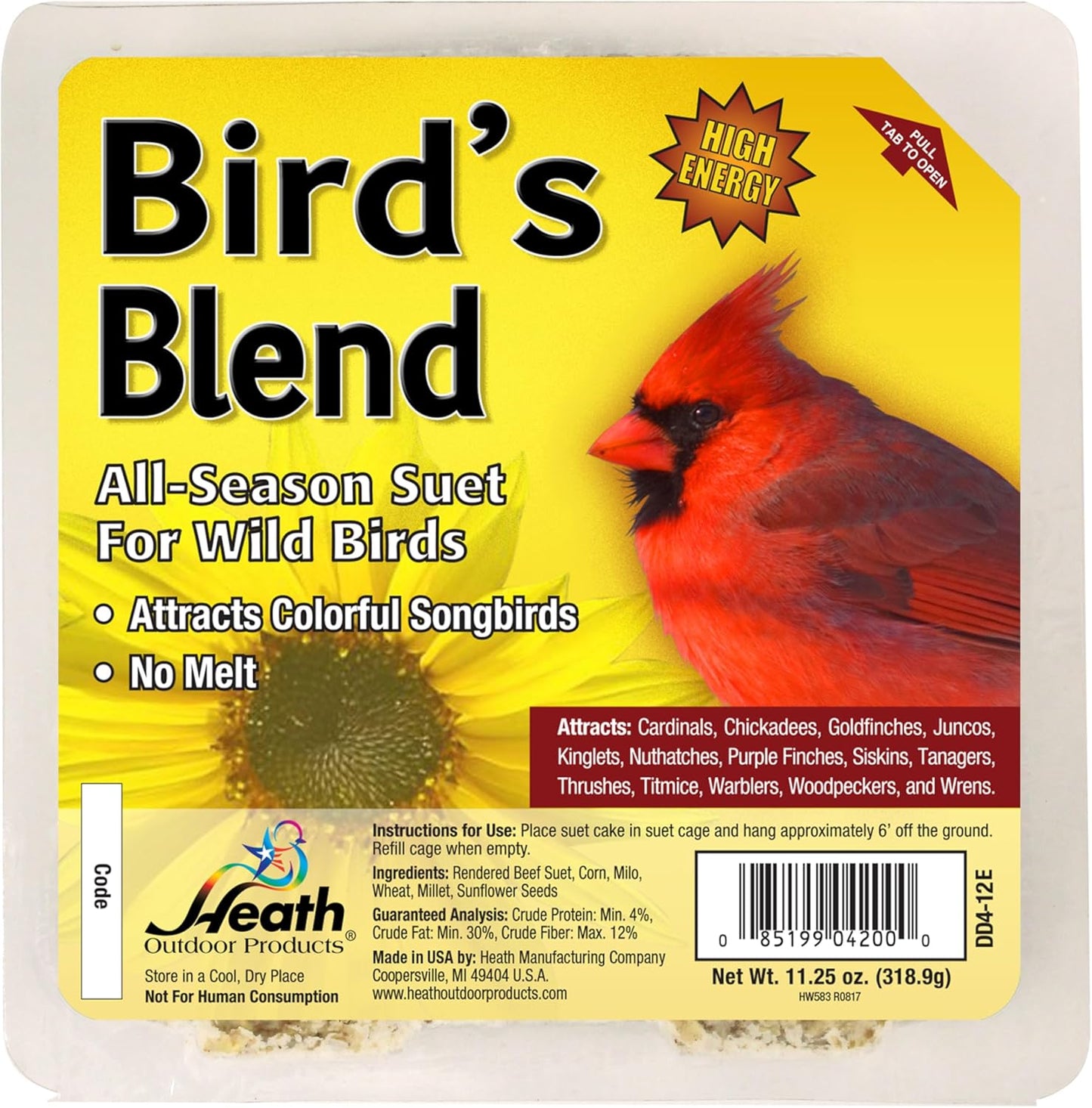 Heath Outdoor Products DD4-12 Yellow All Season Bird's Blend Suet - 11.25 Ounce (Pack of 12)