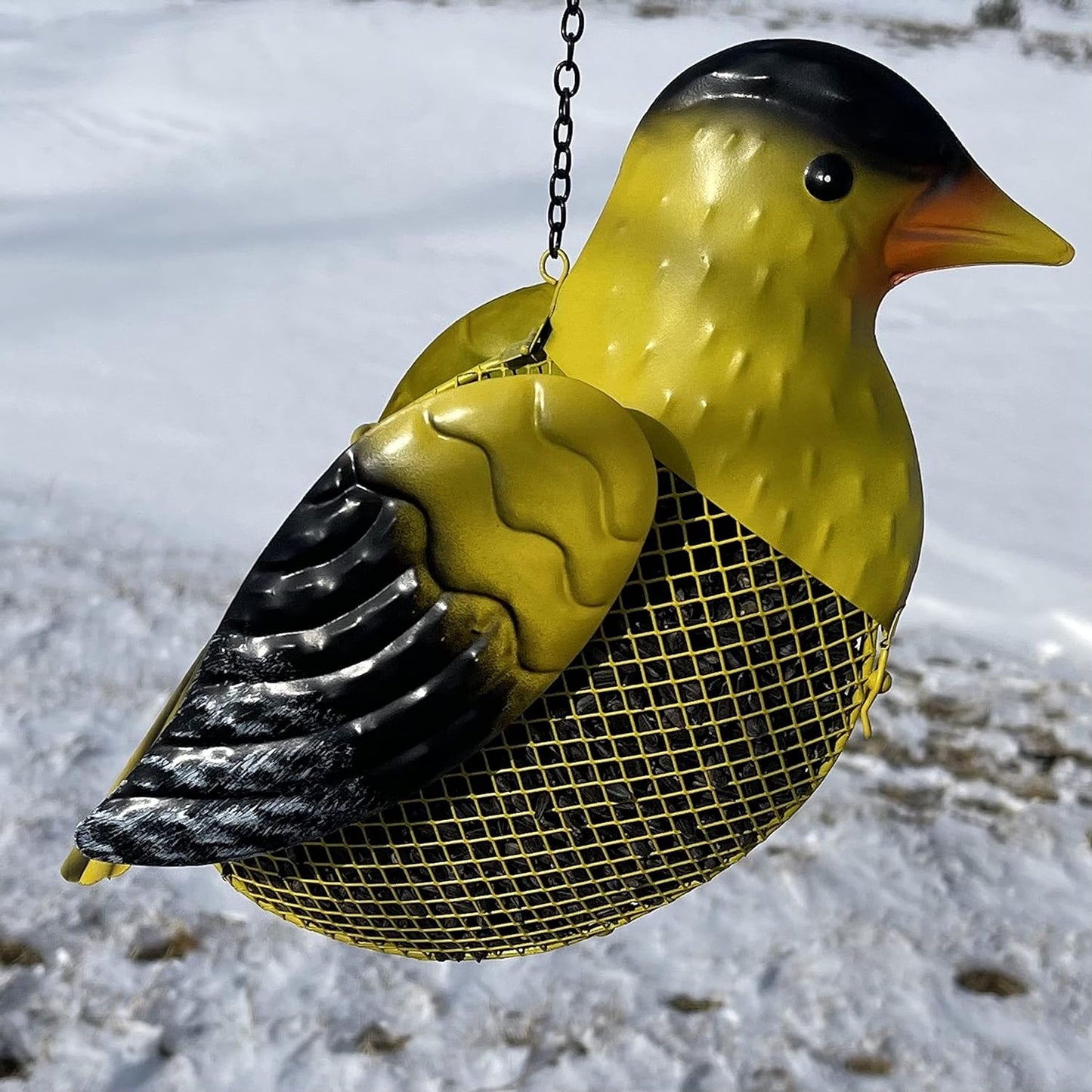 Gift Essentials Metal Goldfinch Mesh Bird Seed Feeder with Hanging Chain - Yellow (5 Cups)