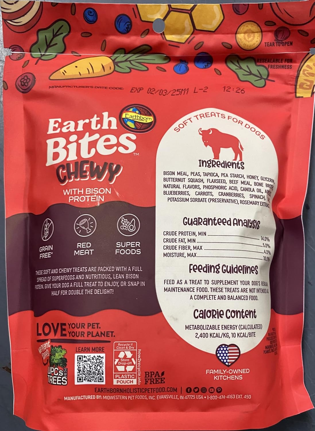 Earthborn Holistic EarthBites Chewy Bison Recipe Dog Treats - 7 oz