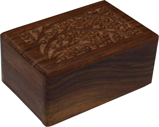 Tree of Life Hand-Carved Rosewood Urn Box - Small