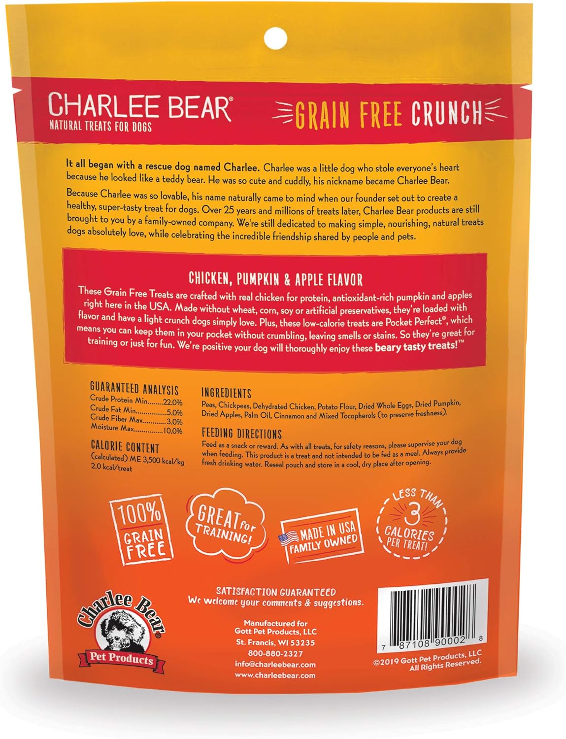 Charlee Bear Grain-Free Crunch Dog Treats-Chicken, Pumpkin & Apple Flavor(8 oz)