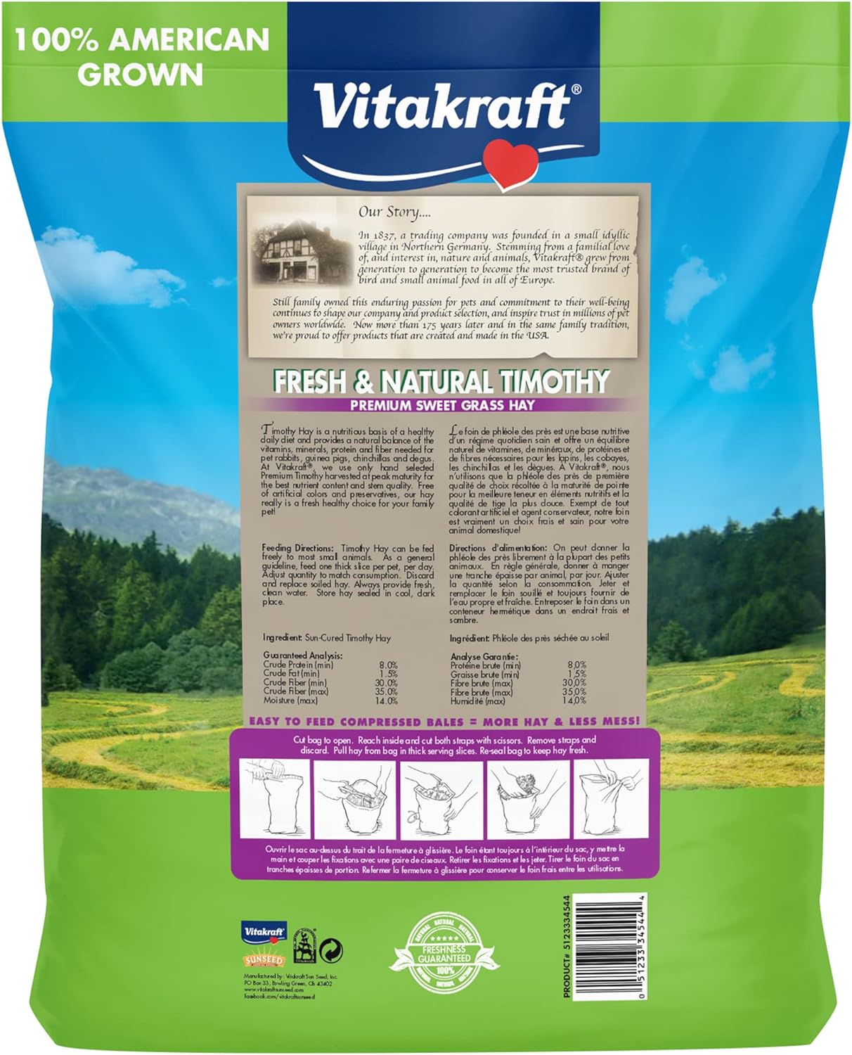 Vitakraft Fresh & Natural Timothy Premium Sweet Grass Hay  - 3.5 lbs- DS