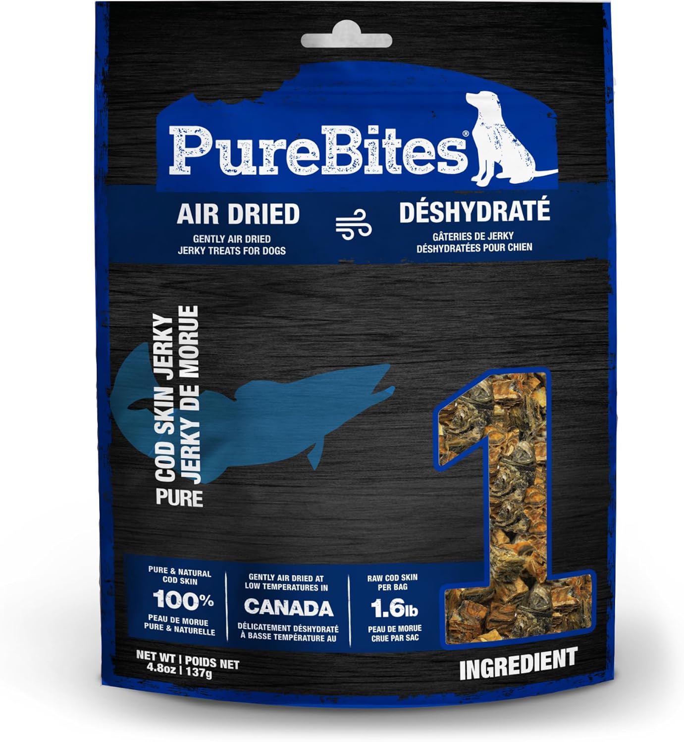 PureBites Air Dried Cod Skin Dog Treats 4.8oz