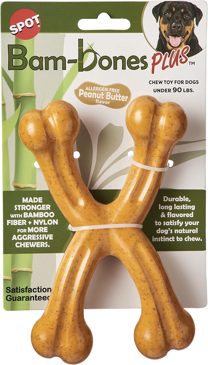 ETHICAL/SPOT Bam-Bone+ Double Wishbone Peanut Butter Flavor Dog Toy - 7"