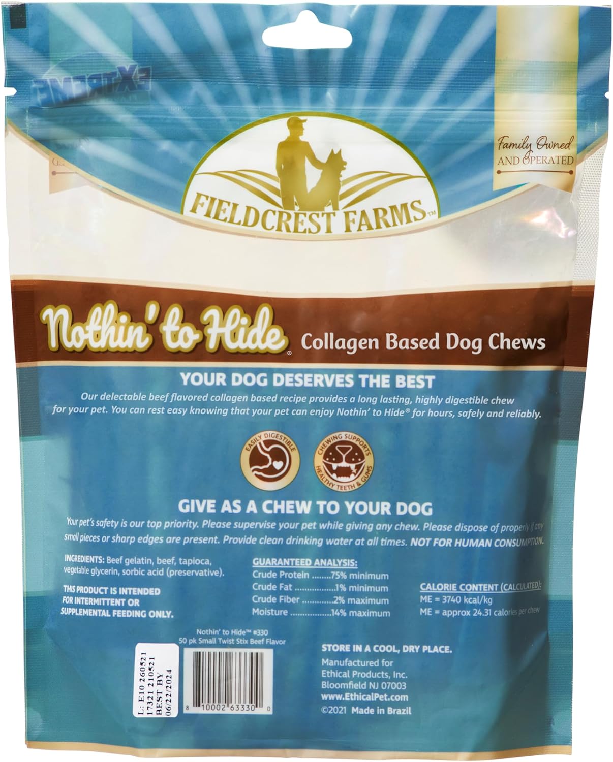 Fieldcrest Farms Nothin' to Hide Small Twist Stix 50 Pack - Beef Flavor (11.47 oz)