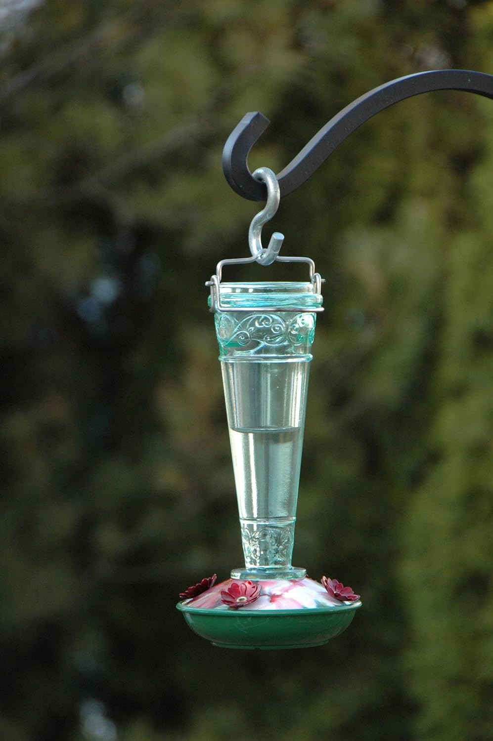 Audubon Green/Red Torchiere Decorative Glass Hummingbird Feeder - 8 Ounces