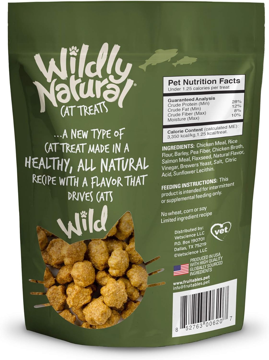 Fruitables Wildly Natural 2.5 Ounce Grain Free Salmon Treats for Cats Pack of 6