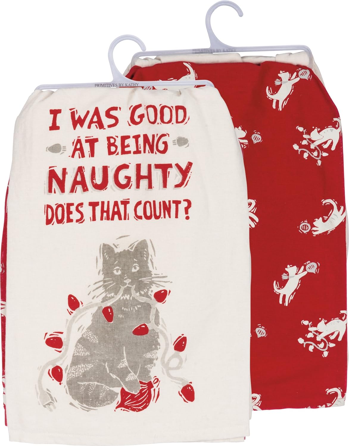 Primitives by Kathy Holiday Naughty Kitty Cat Dish Towels Set of 2