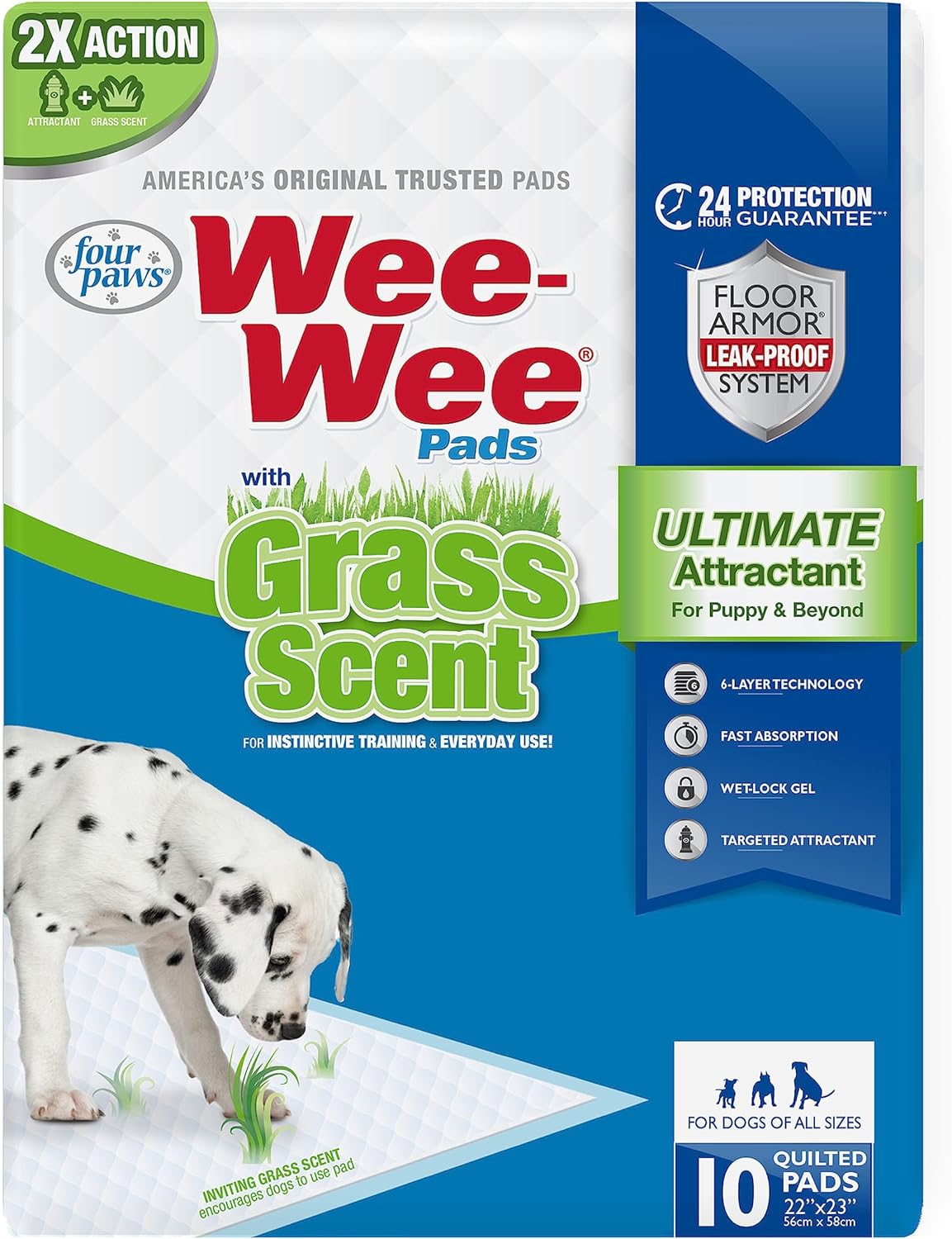 Four Paws Wee Wee Grass Scented Puppy Pads - 10 Pads(22"x 23")