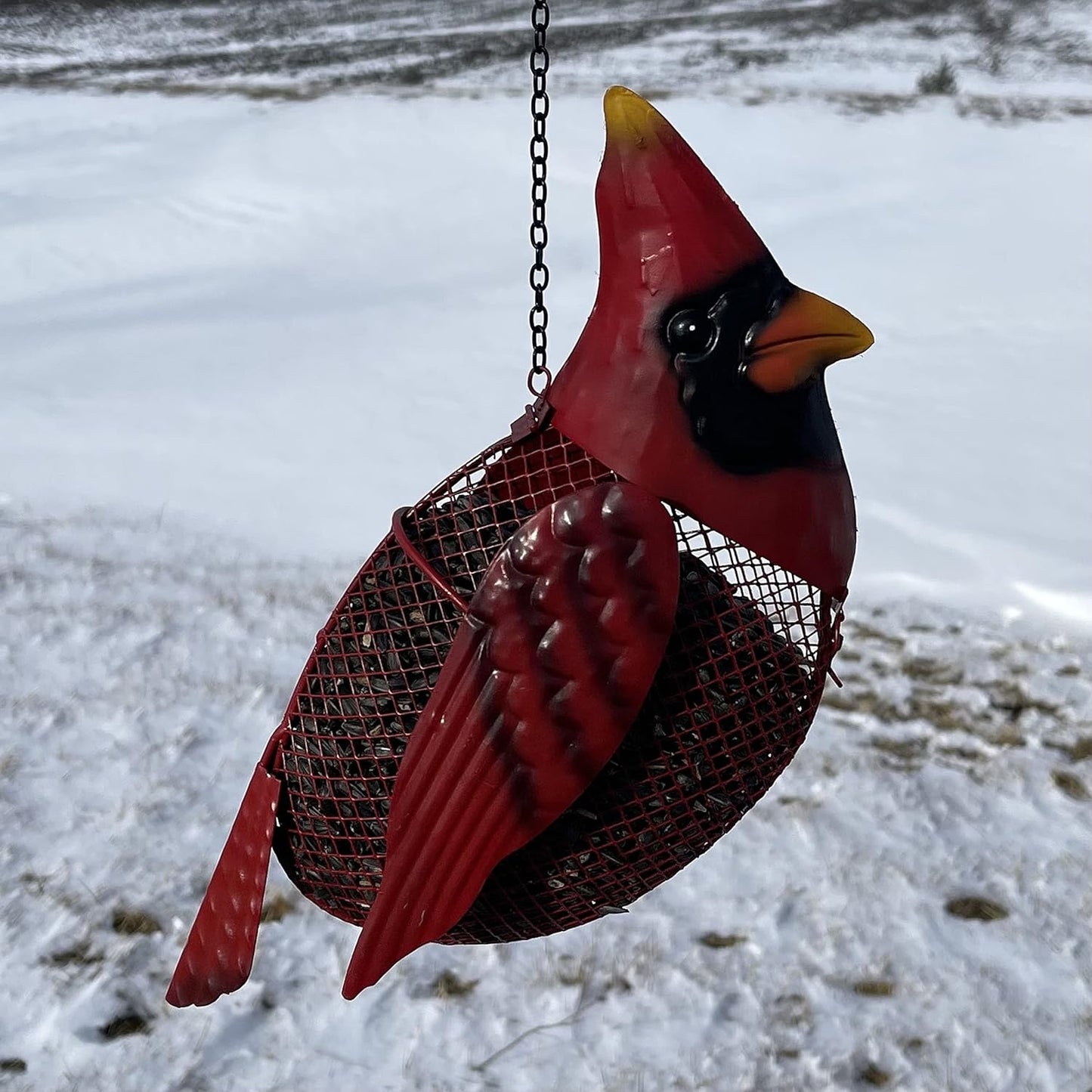 Gift Essentials Metal Cardinal Mesh Bird Seed Feeder with Hanging Chain - Red (5 Cups)