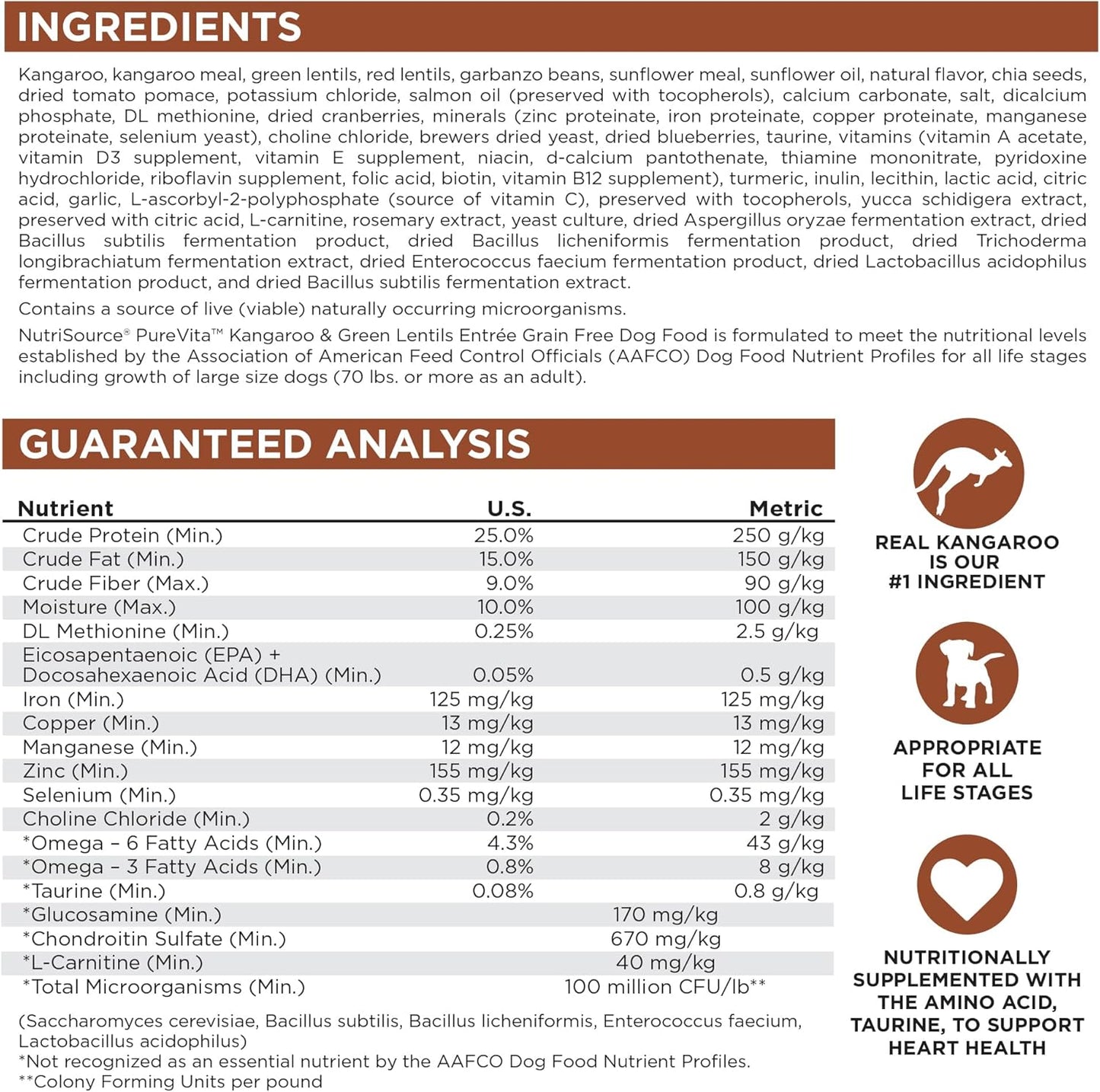 NutriSource PureVita Grain Free Kangaroo & Green Lentils Entree Dry Dog Food - 25 lbs
